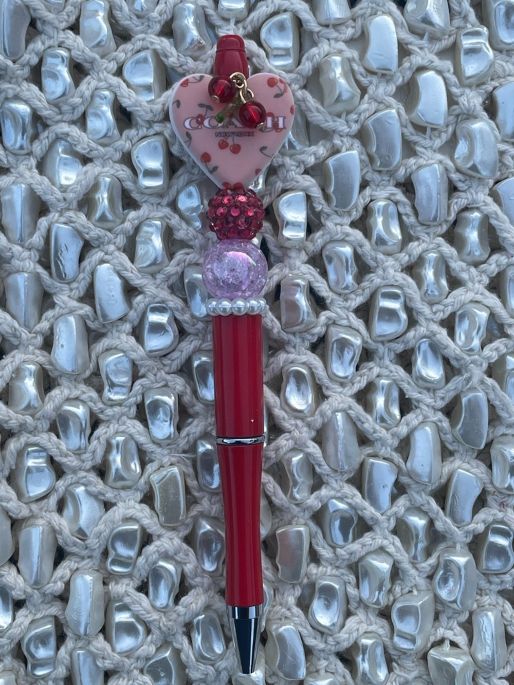Focal Red and Pink Heart Charm Beaded Pen